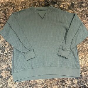 Aerie waffle knit crewneck sweater in olive green